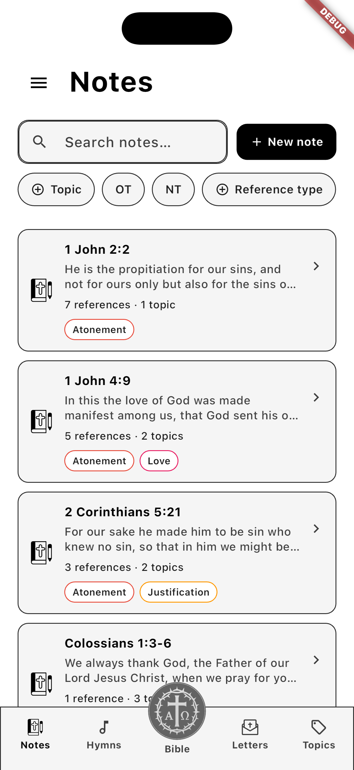 Notes mobile screen